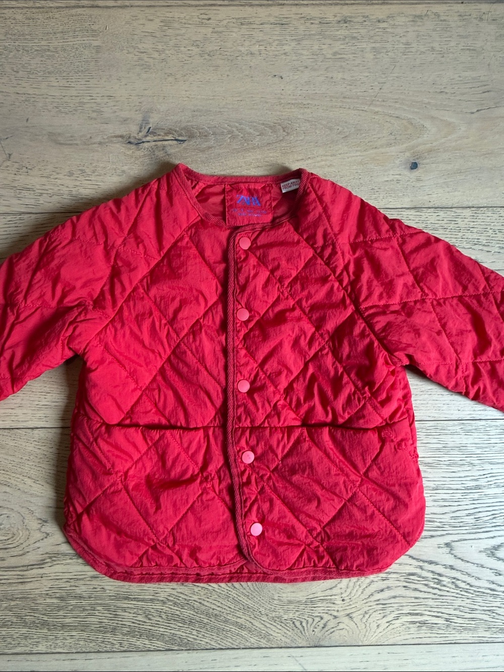 Zara Kids Quilted Bright Red Snap-Front Puffer Jacket